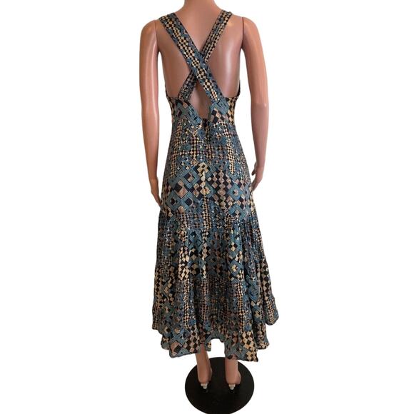 Anthropologie Let Me Be Flounced Maxi Dress Womens S Geometric Print Tiered - Picture 6 of 16